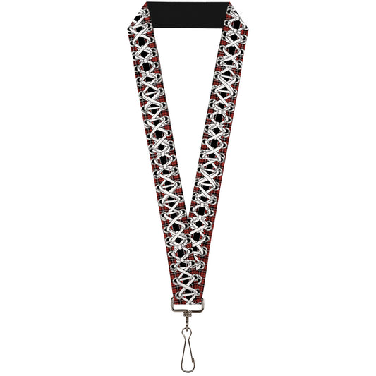 Lanyard - 1.0" - Corset Lace Up Red Plaid Black