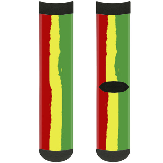 Sock Pair - Polyester - Rasta Stripes Painted Green Yellow Red - CREW