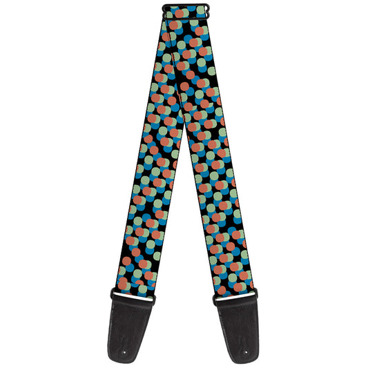 Guitar Strap - Polka Dots Stacked Black Blue Sage Brown