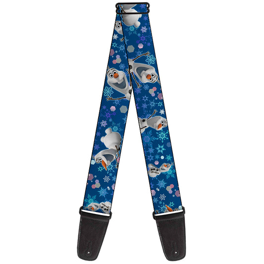 Guitar Strap - Frozen Olaf Poses Snowflakes Blues