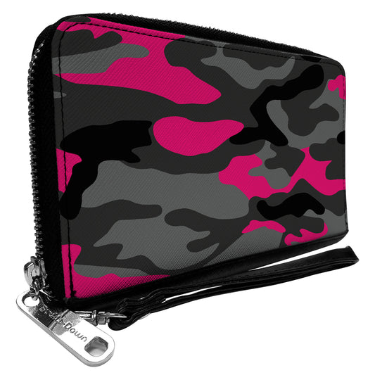 Women's PU Zip Around Wallet Rectangle - Camo Grays Pink