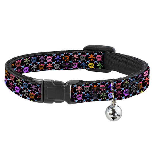 Cat Collar Breakaway - Skull & Fleur-de-Lis Black Multi Color