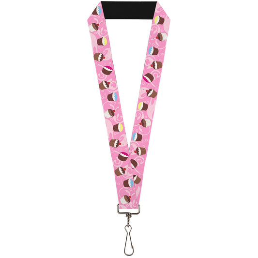 Lanyard - 1.0" - Cupcake Swirls Pink Multi Color