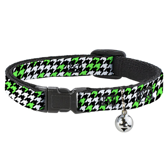Cat Collar Breakaway - Houndstooth Black White Neon Green