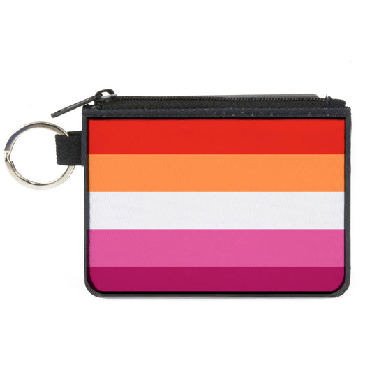 Canvas Zipper Wallet - MINI X-SMALL - Flag Lesbian Five Stripe Oranges White Pinks