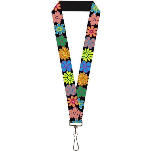 Lanyard - 1.0" - Flowers Black Multi Color