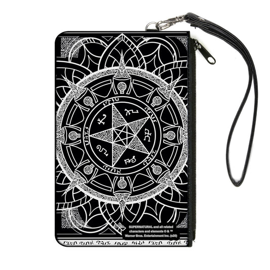 Canvas Zipper Wallet - LARGE - Supernatural Devil's Trap Symbol CLOSE-UP Black White