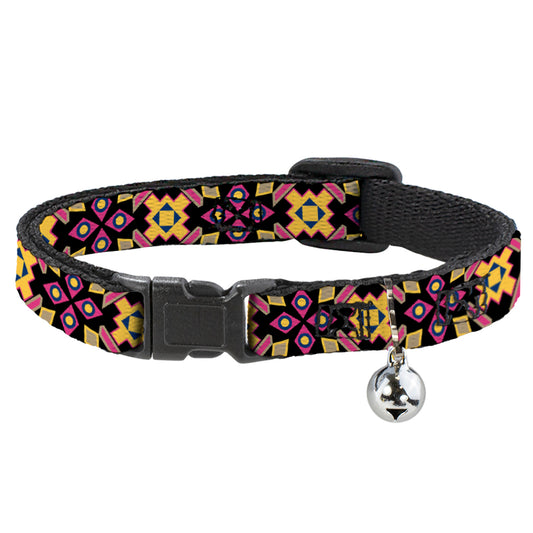 Cat Collar Breakaway - Geometric Sunburst Black Pink Yellow Blue