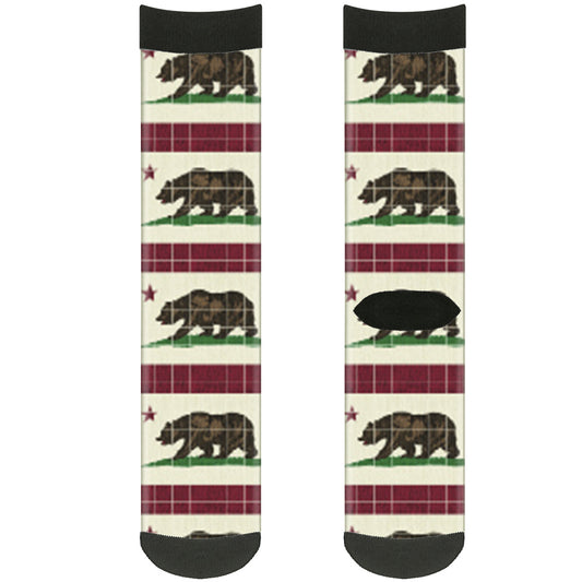 Sock Pair - Polyester - California Flag Bear Weathered White - CREW