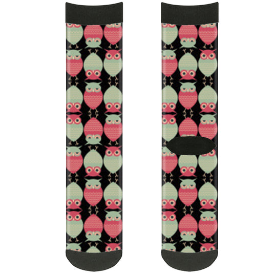 Sock Pair - Polyester - Owls Flip Black Mauve Sage - CREW