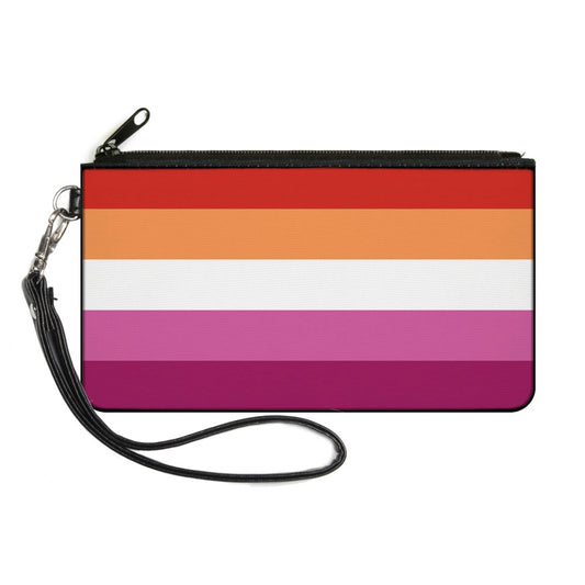 Canvas Zipper Wallet - SMALL - Flag Lesbian Five Stripe Oranges White Pinks