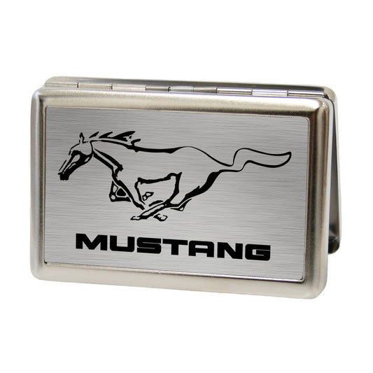 Business Card Holder - LARGE - Mustang w Text Brushed Silver Black