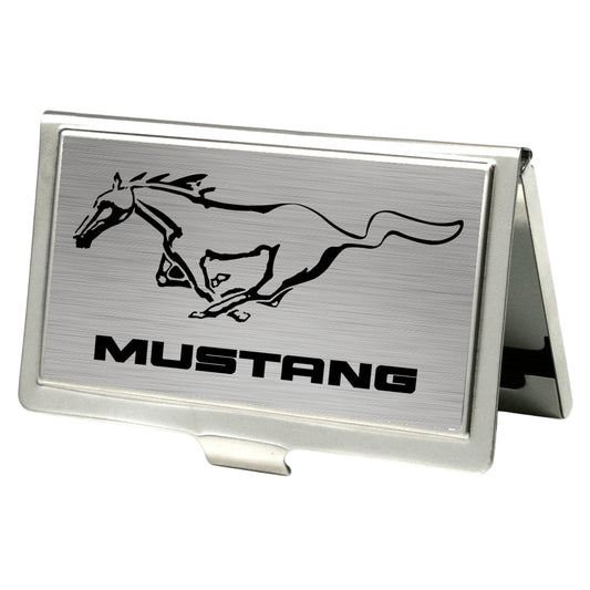 Business Card Holder - SMALL - Mustang w Text Brushed Silver Black