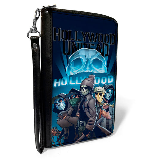 Women's PU Zip Around Wallet Rectangle - HOLLYWOOD UNDEAD Comic Crew Skull Black Blues
