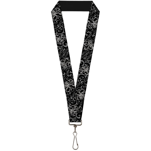 Lanyard - 1.0" - Fleur-de-Lis Outline w Filigree Black Gray