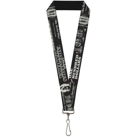 Lanyard - 1.0" - Americana One Hundred Dollar Bill Elements Black Gray