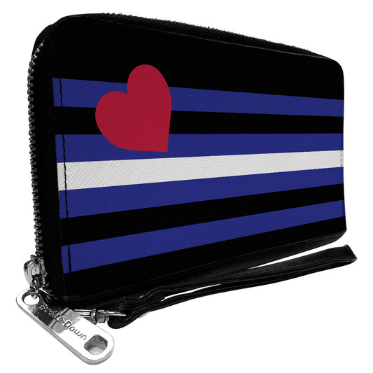 Women's PU Zip Around Wallet Rectangle - Flag Leather Black Blue Red White
