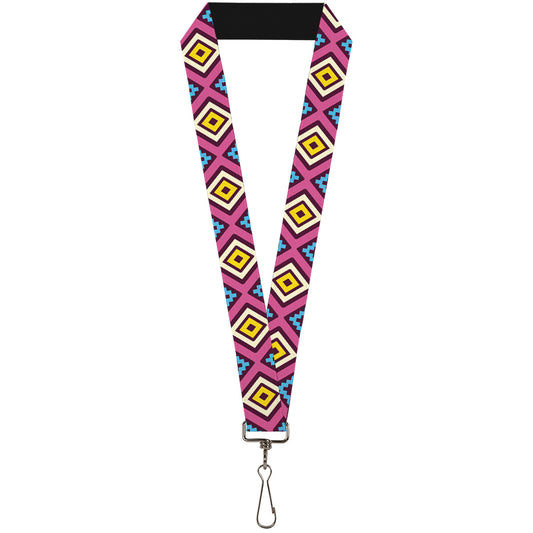 Lanyard - 1.0" - Geometric1 Burgundy Pink Tan Yellow Baby Blue