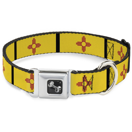 Dog Bone Seatbelt Buckle Collar - New Mexico Flag/Black