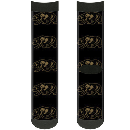 Sock Pair - Polyester - California Grizzly Bear Outline Black Brown - CREW