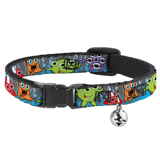 Cat Collar Breakaway - Cute Monsters Gray Flame Blue
