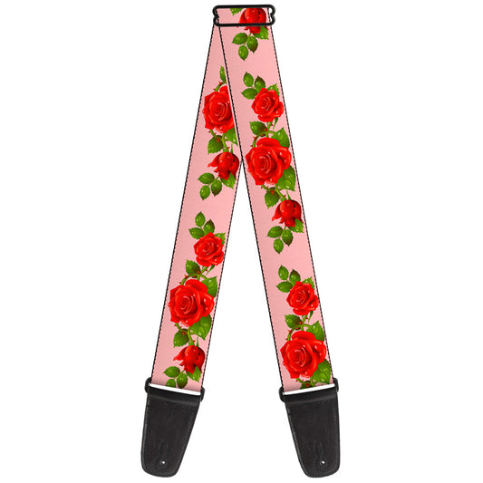 Guitar Strap - Rose Trio Leaves Pink
