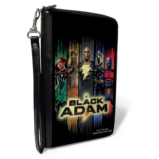 PU Zip Around Wallet Rectangle - Black Adam and Justice Society Group Pose with Logo Black Multi Color