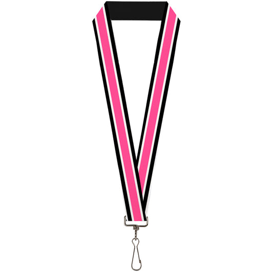 Lanyard - 1.0" - Stripes White Black White Pink