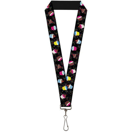 Lanyard - 1.0" - Cupcake Sprinkles Black Multi Color