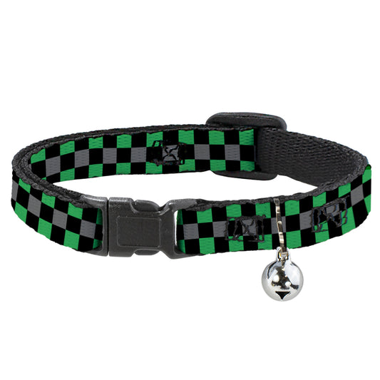 Cat Collar Breakaway - Checker Black Gray 2 Green